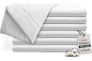 RUVANTI Unisex Birdseye Flat-Fold Cloth Diapers for Babies 6 Pack, 100% Cotton Reusable Diaper Inserts 23x23 Inches, White