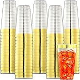 JoyServe 16 Oz Gold Clear Plastic Cups - (72 Count) Elegant Disposable Plastic Cups for Party, Gold Rimmed Fancy Tumblers for Drinks, Cocktail Parties, Birthdays, Baby Showers, Weddings and Events