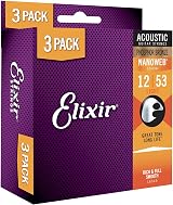 Elixir Acoustic Phosphor Bronze Strings NANOWEB Coating Light 12-53 3 Pack