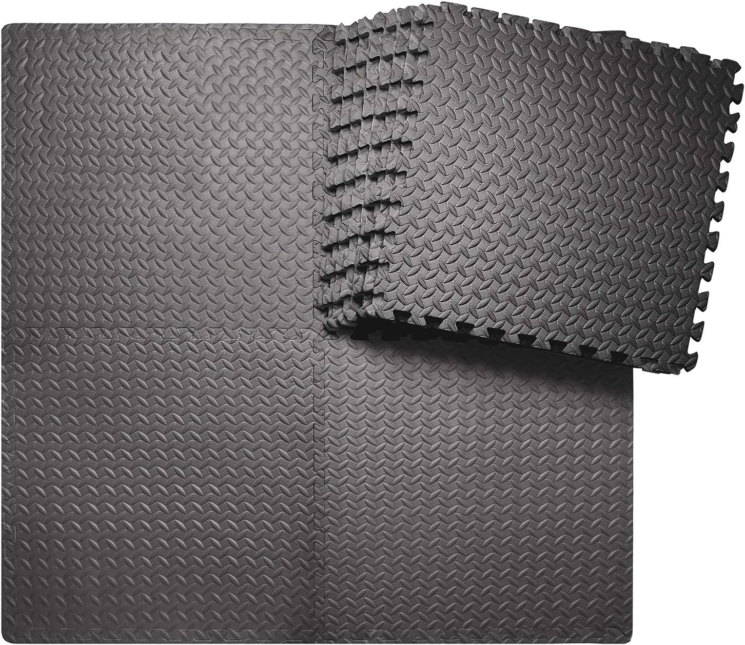 innhom 12/24 Tiles Gym Mat Exercise Mats Puzzle Foam Mats Gym Flooring Mat Interlocking Foam Mats with EVA Foam Floor Tiles for Gym Equipment Workouts, Black/Gray
