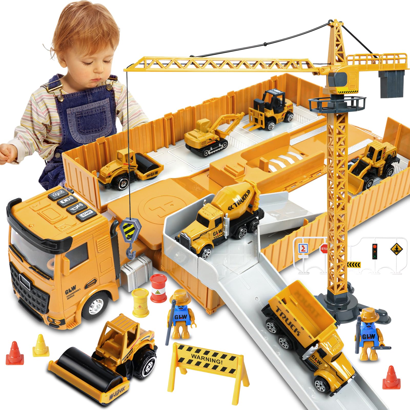 Aolso Construction Toys Set, Construction Truck Toys Set Toddler Car Toy Dump Trucks, Excavator, Cement Mixer Trucks, Crane, Engineering Vehicles Toy for 3 4 5 6 7 8 Year Old Boys Gifts