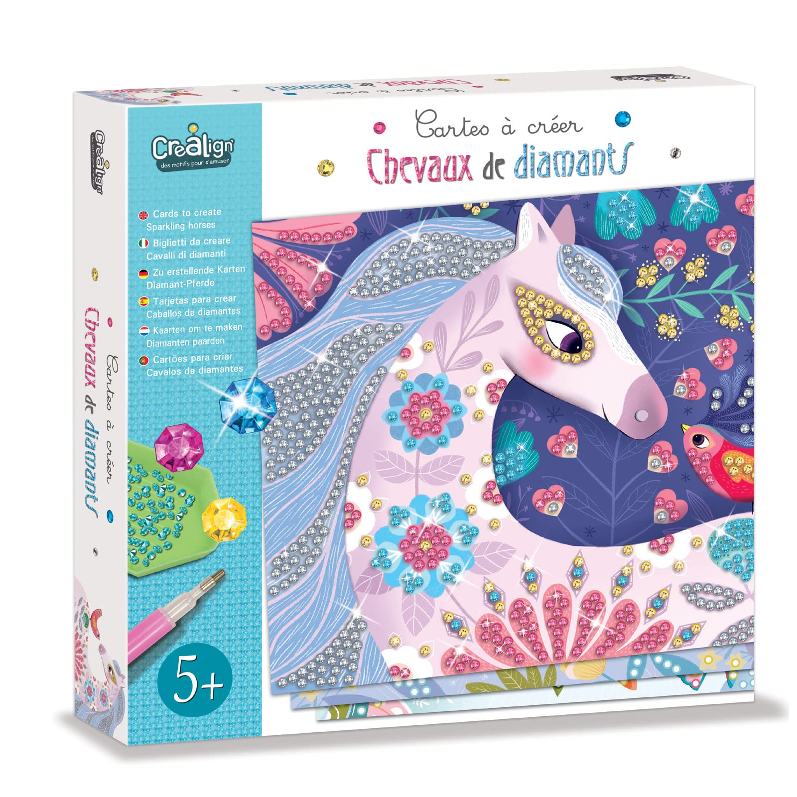 Crea Lign' Diamond Horses Design Cards, Blue