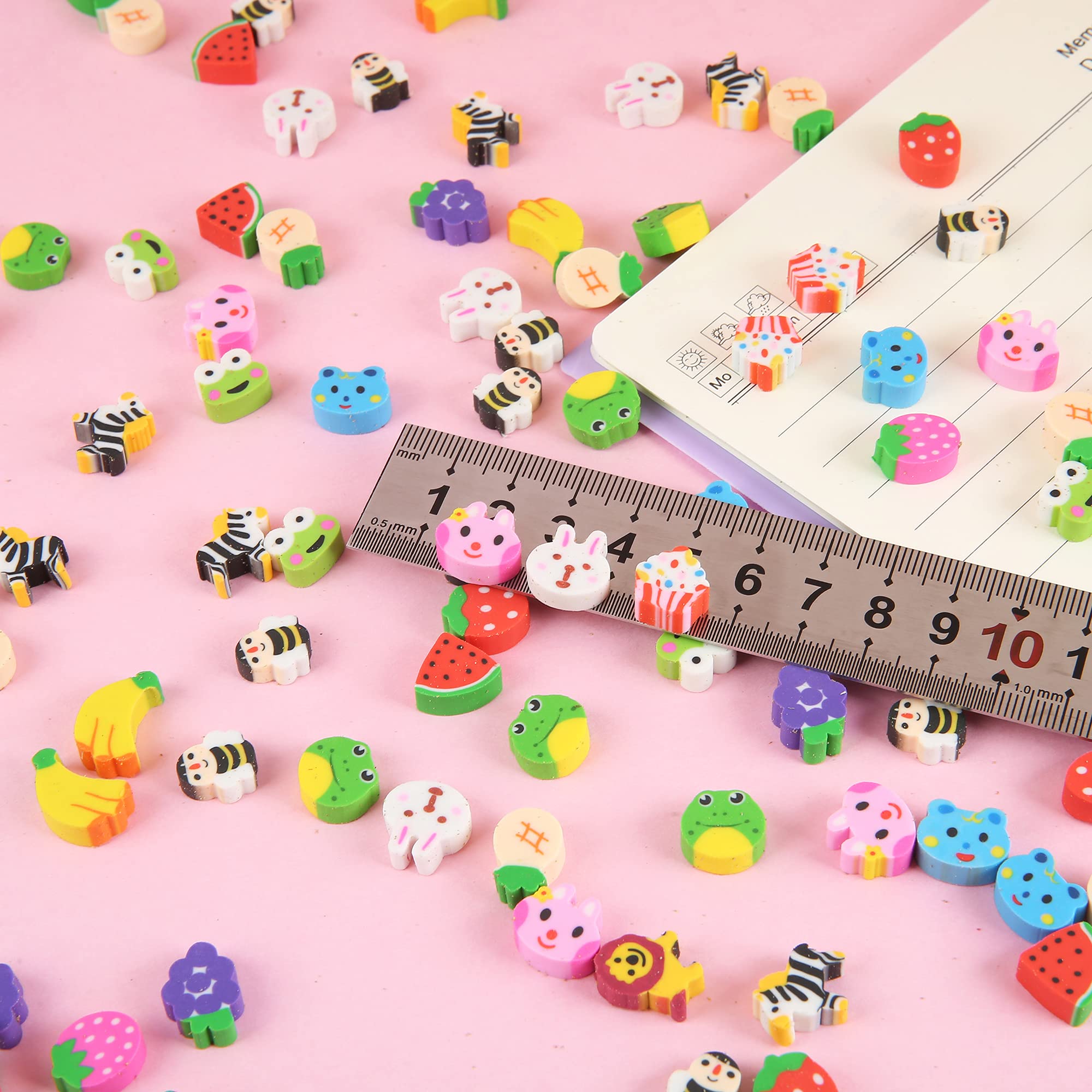 300 Pieces Mini Animal Fruit Erasers for Kids Bulk, Small Cute Pencil Erasers Assortment for Home School Work Rewards, Party Favor and Gift Filling