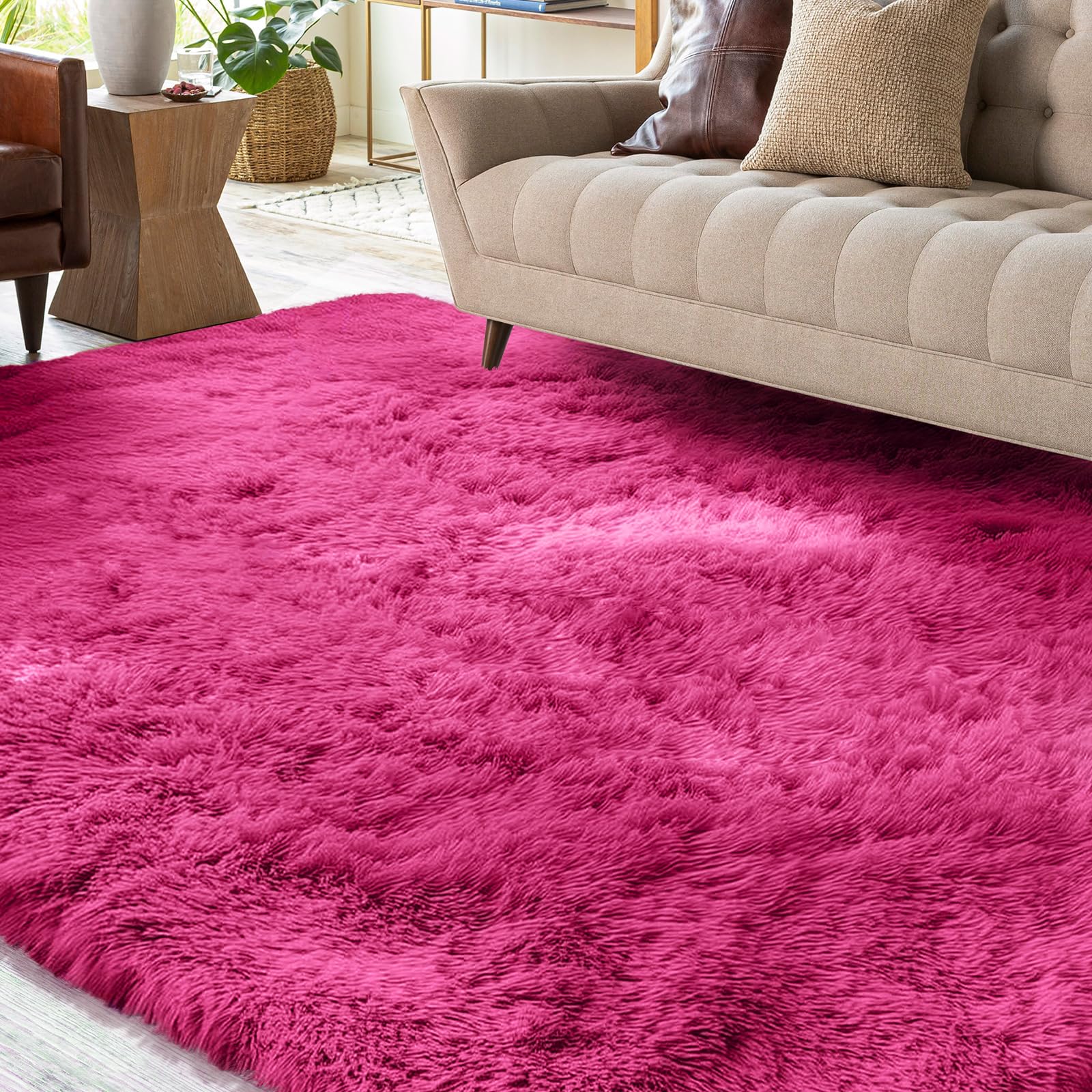 XSIVOD Rugs for Living Room, Ultra Soft Bedroom Floor Carpet, Luxury Fluffy Shag Lounge Modern Large Rugs Ideal for Bedroom, Nursery, Kids Baby Room, 120x160cm, Hot Pink — image 1