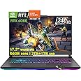 ASUS ROG Strix G17 G713 Gaming Laptop | 17.3" WQHD IPS 240Hz | AMD 12-Core Ryzen 9 7845HX >i9-12900H | 64GB DDR5 2TB+1TB SSD | GeForce RTX 4060 8GB | USB-C RGB Backlit Win11 Black + HDMI Cable