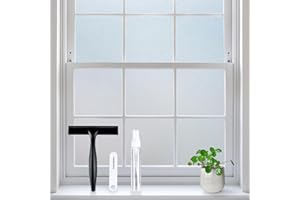 rabbitgoo Frosted Glass Window Privacy Film, No Glue, Anti-Glare Heat Blocking, Easy to Install, Renter Friendly Removable Opaque Bathroom Window Clings for Glass, 17.5 by 78.7 inch