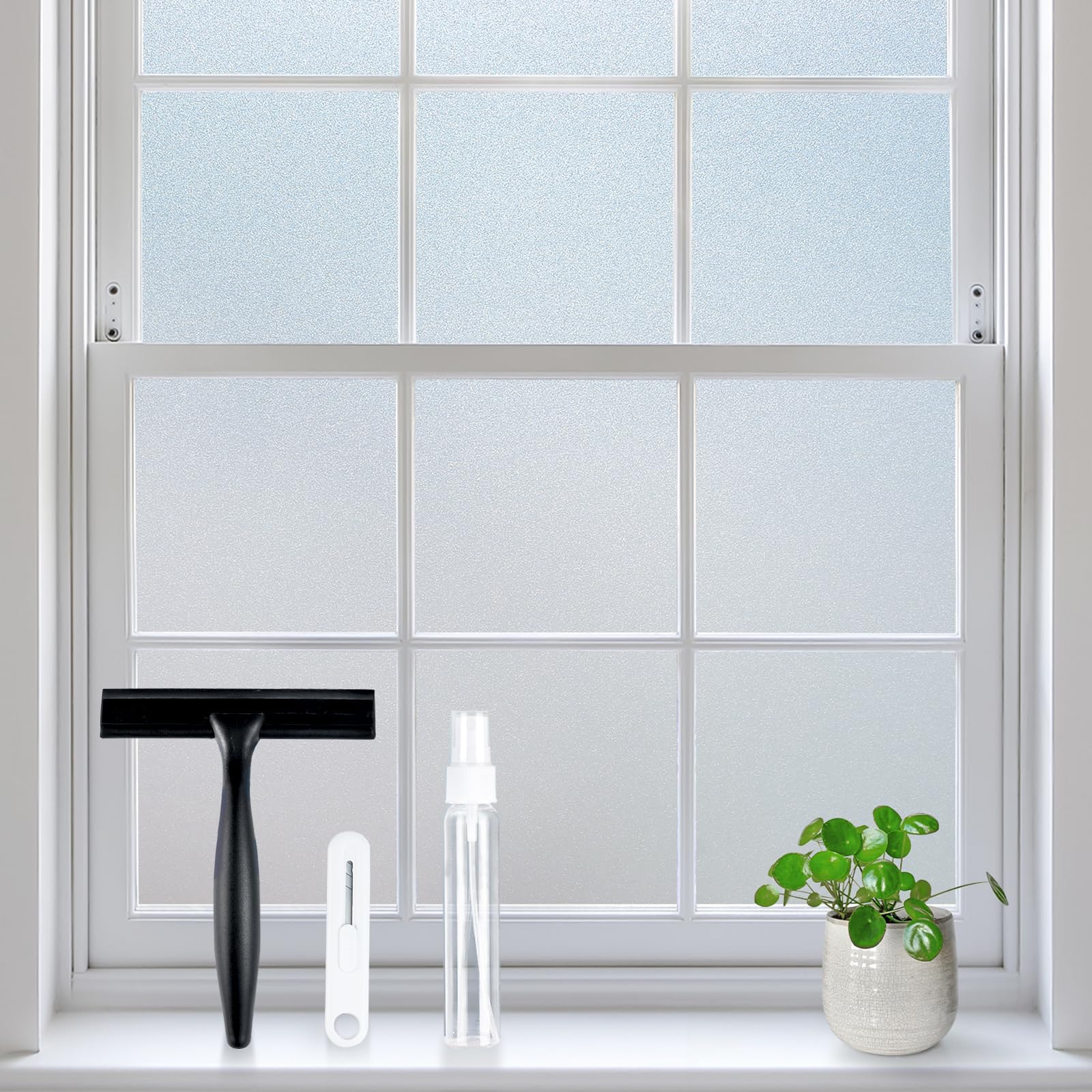 rabbitgoo Frosted Glass Window Privacy Film, No Glue, Anti-Glare Heat Blocking, Easy to Install, Renter Friendly Removable Opaque Bathroom Window Clings for Glass, 23.6 by 157.4 inch