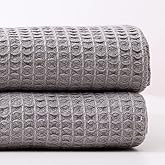 ISAENNE Grey Thin Waffle Weave 100% Cotton Throw Blanket,Solid Color Breathable Soft Cooling Blanket,Lightweight and Skin Friendly Blankets for Bed,Camp,All-Season Use,Christmas,80x60 Inches