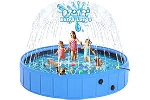 EPN Large Foldable Dog Pool – 0.55MM PVC 2-in-1 Portable Bathtub & Sprinkler for Dogs, Cats, Kids – Heavy Duty, Non-Slip, Summer Water Toy (97")