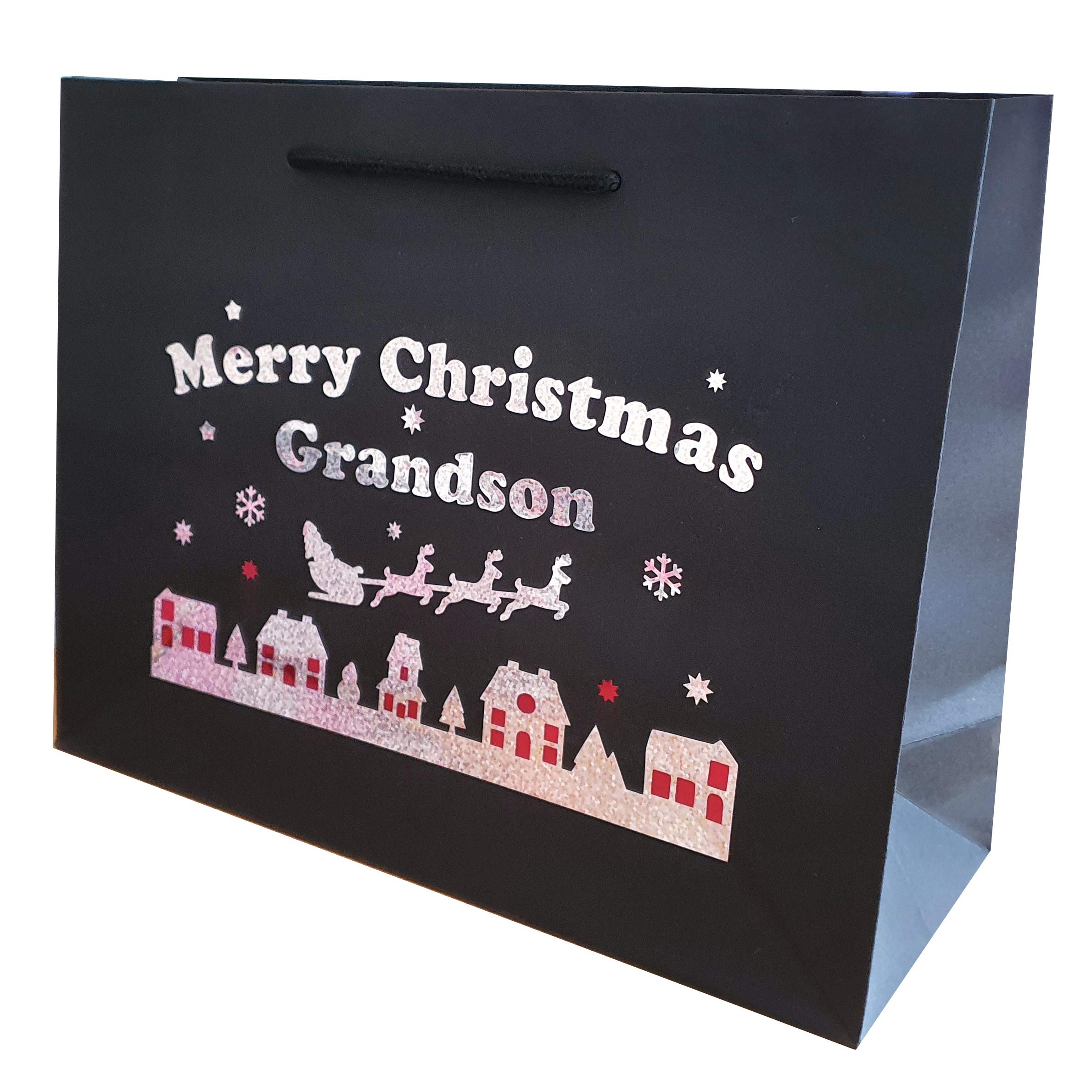 Large Grandson Christmas Holographic Gift Bags Wrap