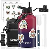 64oz Insulated Water Bottle (Cold for 48 Hrs),BPA Free&Leak Proof,Half Gallon Stainless Steel Water Flask,Water Jug with Straw Spout Lids for Gym,Hiking,Camping,Red Purple