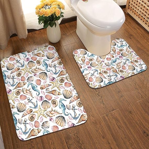 Juego de alfombras de baño con conchas marinas y alfombras de baño