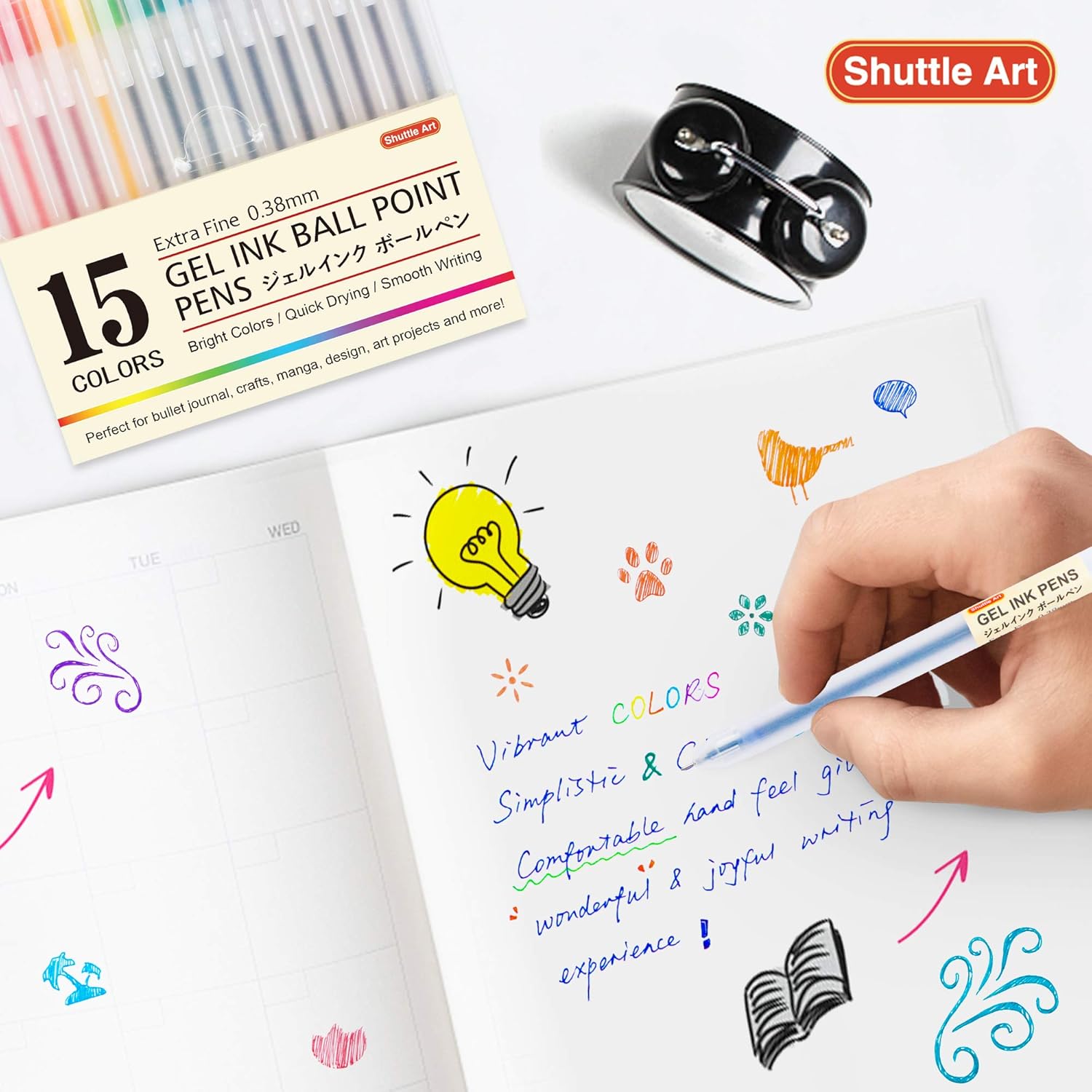 Shuttle Art 15 Colours Gel Ink Pens, 0.38mm Extra Fine Point Ballpoint Pens - Image 5