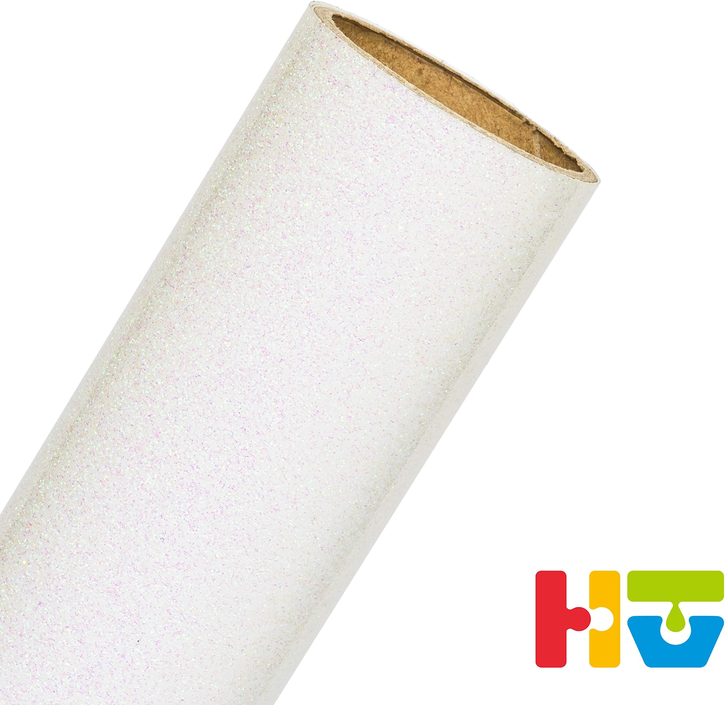 Glitter Heat Transfer Vinyl - Iron On Glitter HTV, 12” x 19” Roll | for Custom DIY Designs, T-Shirts, Home Decor, Crafts | Easy to Cut, Weed, and Transfer | Shimmer Finish - (Rainbow White)