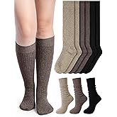 Shihanee 3 Pairs Winter Women Knee High Socks Long Ribbed Knit Slouchy Boot Socks Warm Gifts for Women Girls