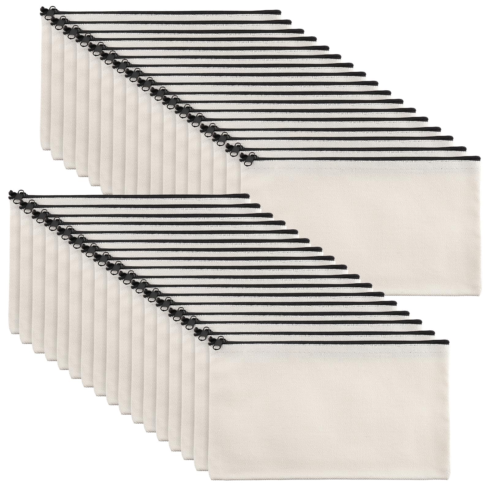 HEIHAK Canvas Zipper Bags, 21 × 12 cm - 40 Pcs Multipurpose Makeup Bag, Pencil Case for Travel, DIY Craft, Organizer