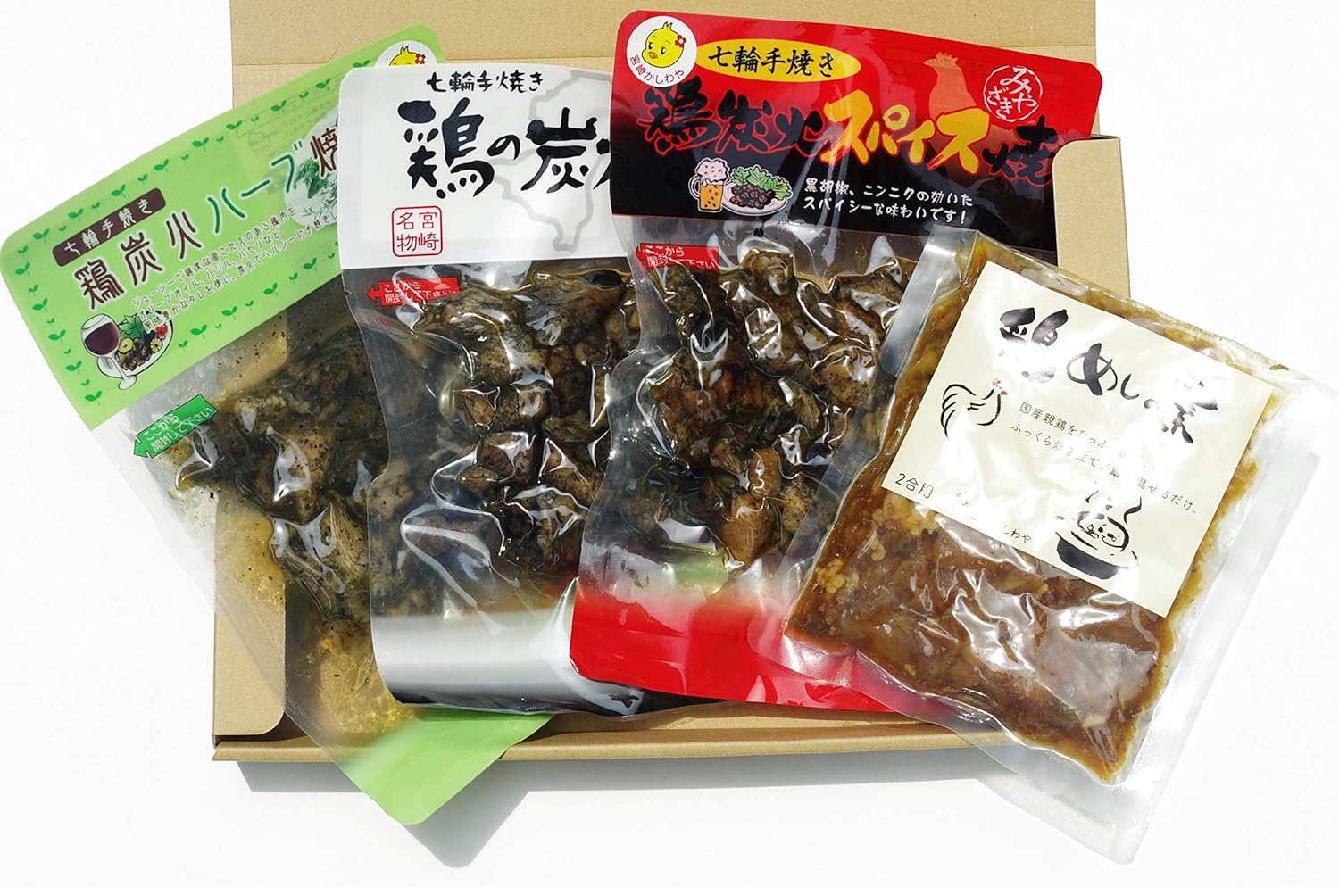 Amazon 宮崎かしわや 宮崎名物 七輪手焼き 宮崎かしわや炭火と鶏めし 1セット 鶏の炭火焼 180ｇ 1 鶏炭火ハーブ焼 150g 1 鶏炭火スパイス焼 150g 1 鶏めしの素 2g 1 常温 宮崎かしわや 鶏肉 通販