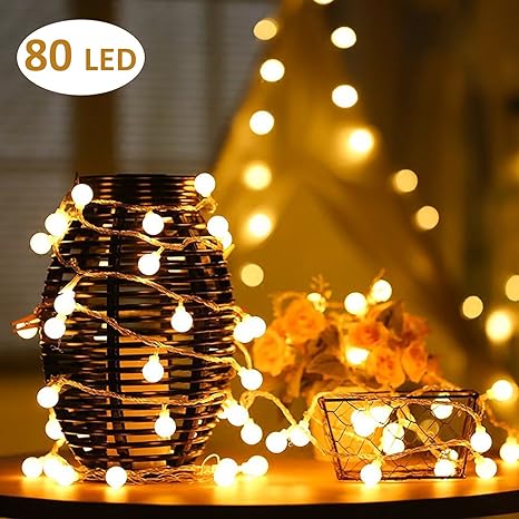 AOOKEY Lichterkette 10 Meter 80 LED Globe Lichterkette Warmweiß für Weihnachten, Hochzeit, Party, Zuhause sowie Garten, Balko