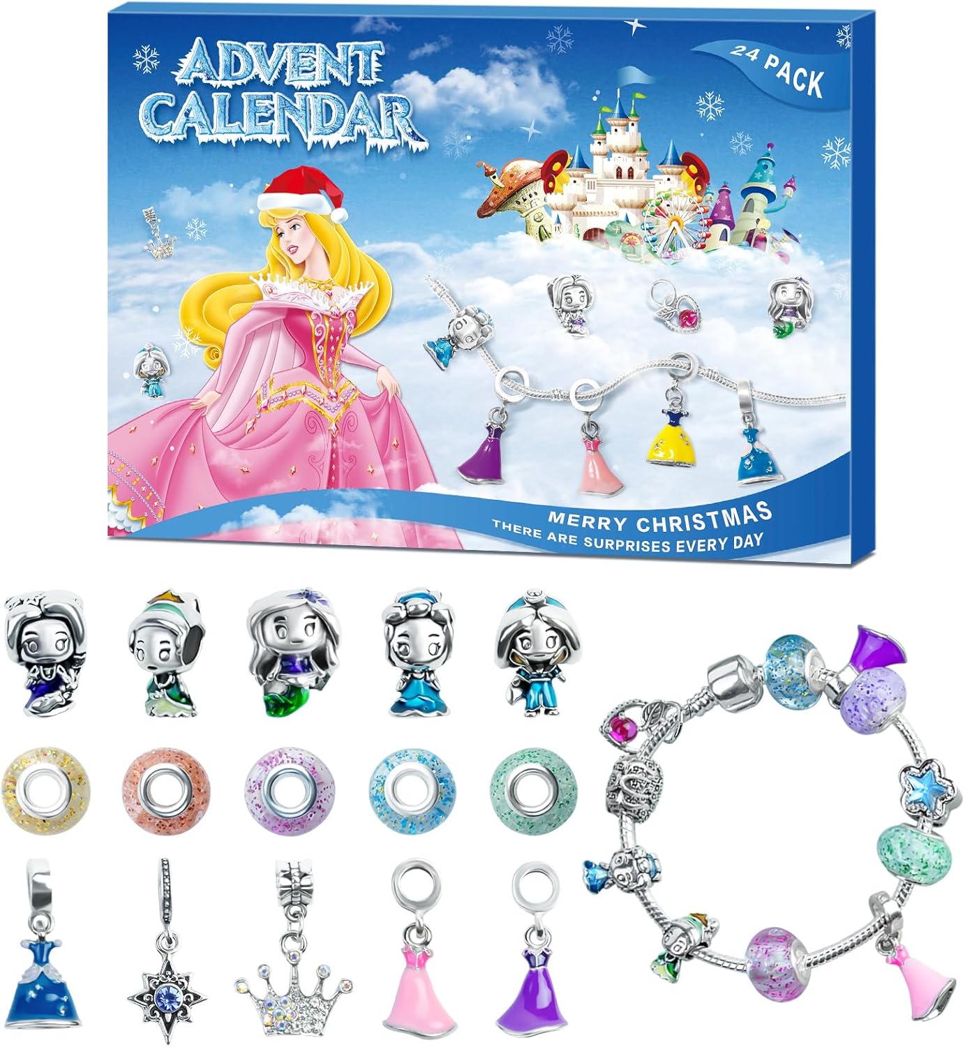 Advent Calendars - Christmas Advent Calendar 2023 Princess Calendar 24 Days Frozen Countdown Calendar with DIY Charm Bracelet Christmas Holiday Ornament Gift for Girls, Daughter, Niece, Granddaughter