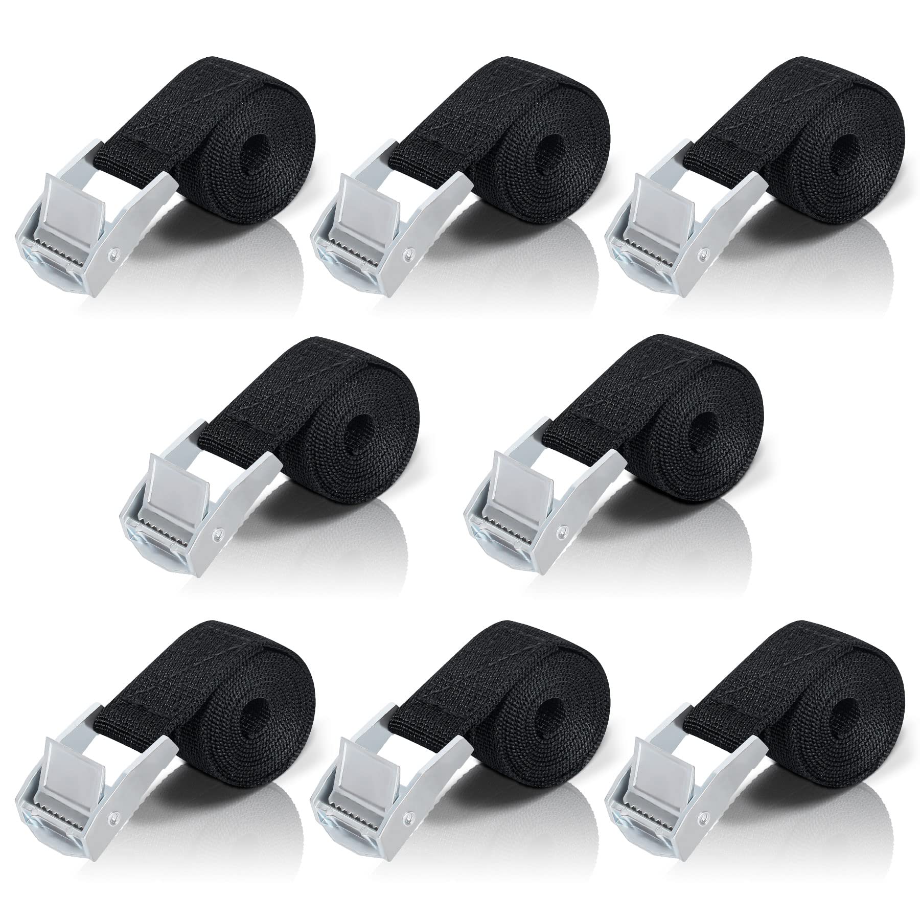 Tie Down Straps Short with Ratchet 1 m - Pack of 8 Black Short Lashing Straps with Clamping Lock, Small Tie Down Straps for Car, Bike, Sack Truck, Motorcycle, Luggage, Camping