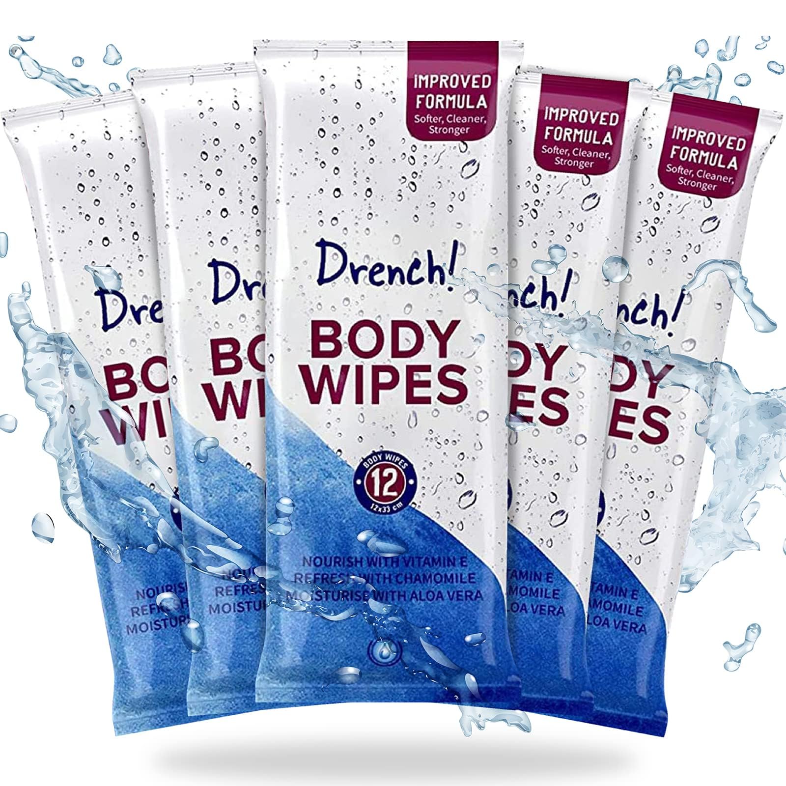 Drench! 60 Pack Luxury Body Wipes for Adults No Shower | No Water Bathing & Cleansing Wipes | Microwaveable Rinse-Free Wipes | Big Wet wipes for adults, Antibacterial & Deodorant
