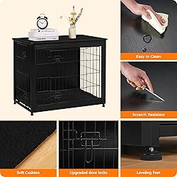 DWANTON Dog Crate Furniture with Cushion, Wooden