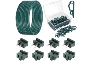 Yoojahow 109 Pcs SPT-2 50ft Christmas Electrical Wire with Female and Male Vampire Plugs & Light Clip Weatherproof 18awg 2-Conductor Wire for Christmas LED Lighting Holiday Party Supplies (Green)