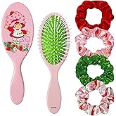 LUV HER Strawberry Shortcake Hair Accessory Set – 5 Pieces: 1 Detangling 9-inch Hairbrush & 4 Scrunchies, Elastic Hair Ties, Ages 3+