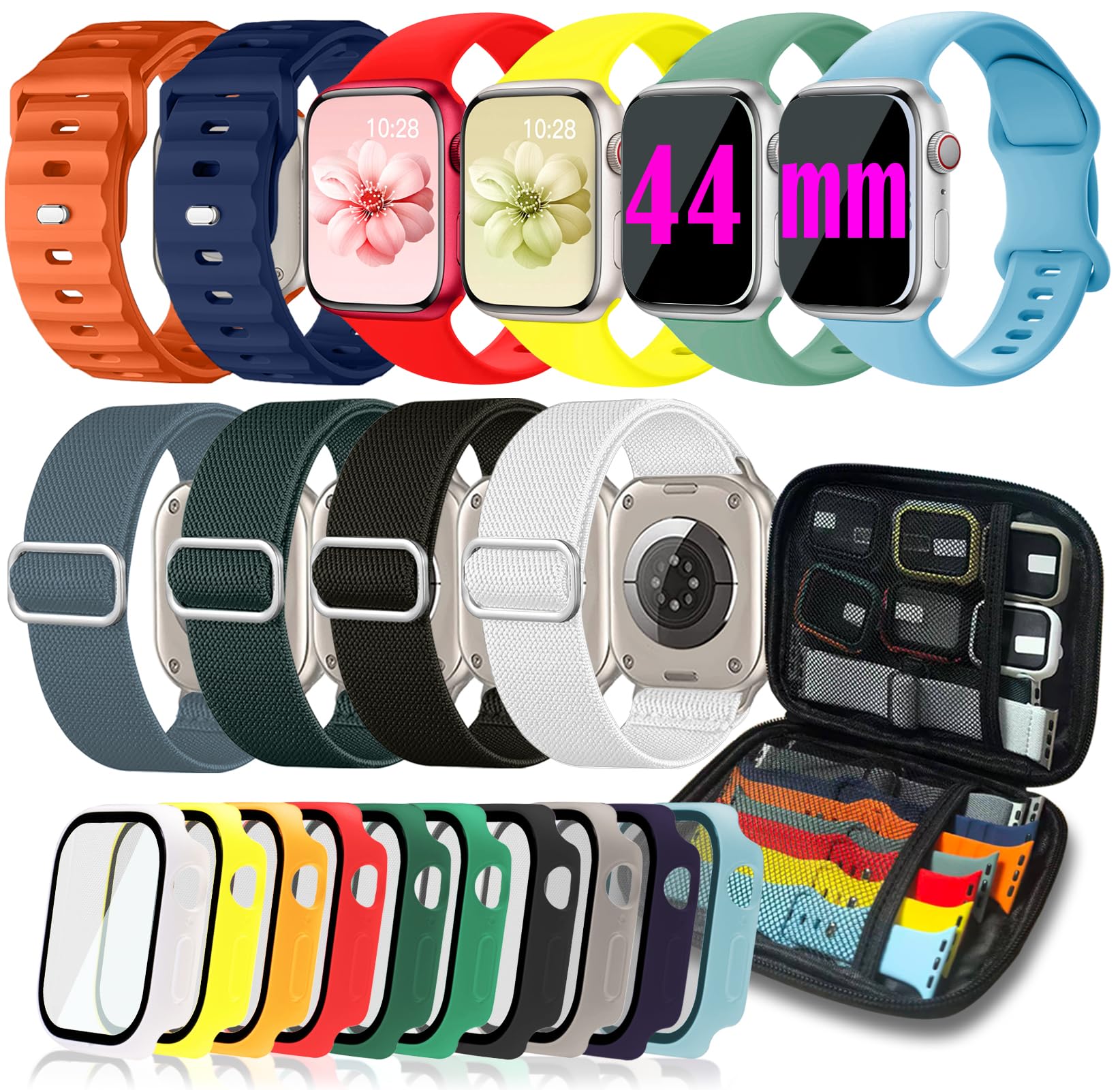 Photo 1 of 10 Pack Sport Band Compatible with Apple Watch Bands 44mm 45mm 46mm for Women Men, Watch Screen Protector Case&Organizer (Compatible for Apple Watch Series 11/10/9/8/7/6/5/4/SE/SE 2nd