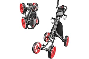BOBOPRO Golf Push Cart,Golf Cart for Golf Club 4 Wheel Foldable Golf Push Carts with Foot Brake Umbrella Holder Golf Accessories for Practice and Courses Gift for Men Women/Kids (Red)