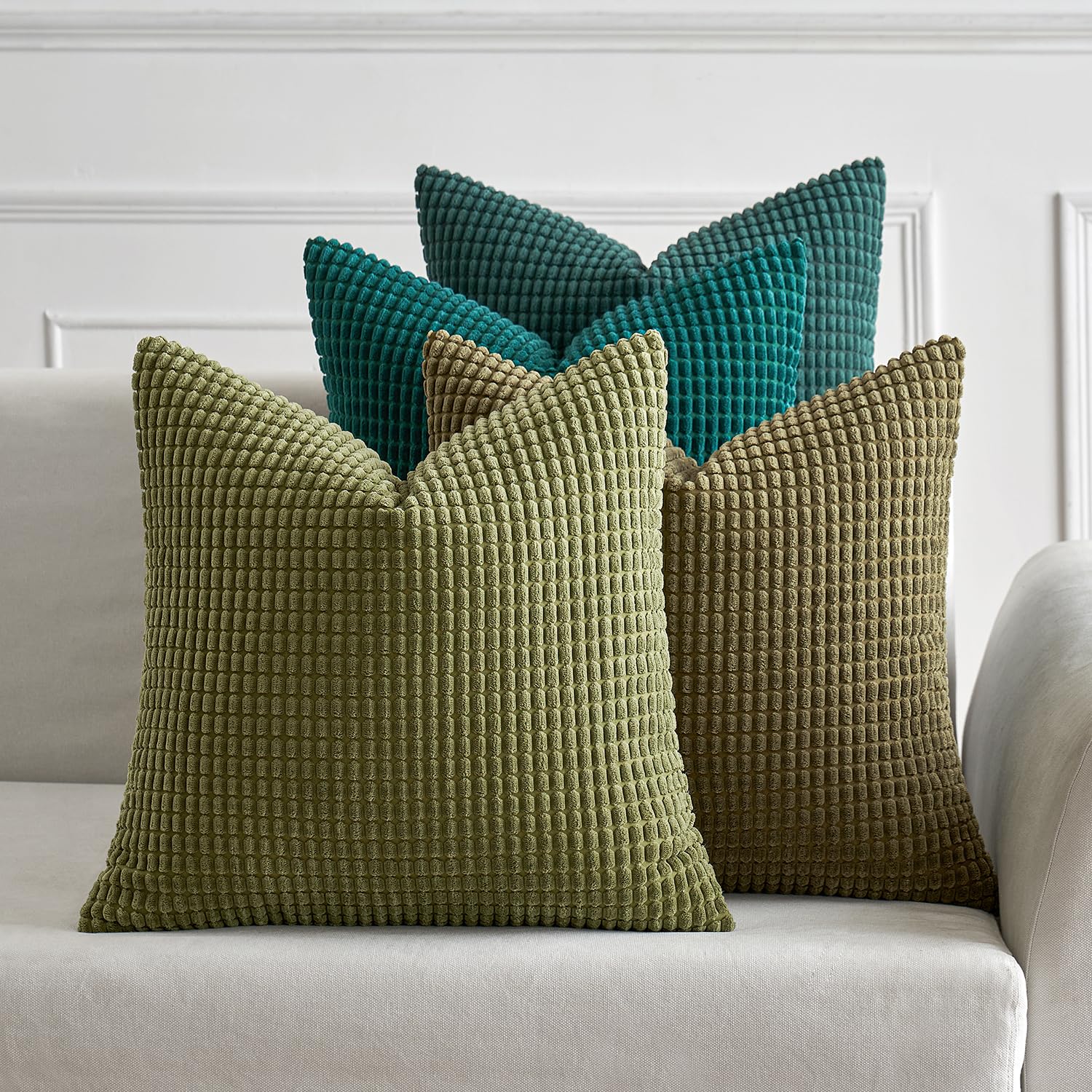 MIULEE Granule Throw Pillow Covers 16x16 Set of 4 Green Decorative Pillowcases for Living Room Bedroom Home Chair 16x16 Inch