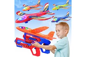 YEGEER Boys Toys, Flying Toys for 4 5 6 7 8 9 10 11 12 Years Old - Airplane Launcher Toys- 4 LED Foam Glider Planes & 2 Launchers with 2 Flight Modes, Outdoor Toys Birthday Gifts for Age 4-8 8-13 Kids