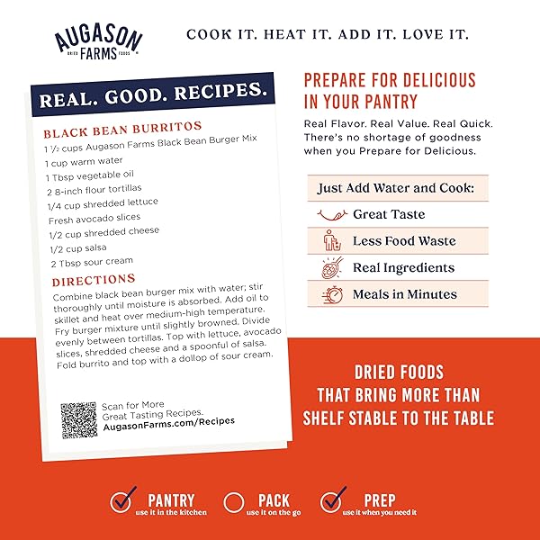 AUGASON FARMS BLACK BEAN BURGER MIX CAN, CERTIFIED GLUTEN FREE, EMERGENCY FOOD SUPPLY, EVERYDAY MEALS, 38 SERVINGS