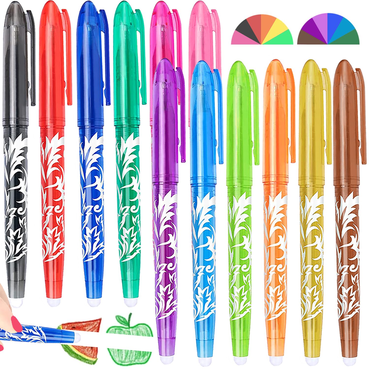 Artbiu 12 Erasable Pens Rub Out Pens, Erasable Gel Pen with Rubbers on the End, Pen set with Eraser, Ink Eraser Friction Writing Pens