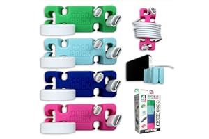 CordBrick Stocking Stuffers for Adults Cord Management Weighted Cord Holder Cable Wrap Phone Stand - Multiuse Gadget Organizer for Nightstand, Desk. Gift for Men, Durable Silicone. 4pk Asst Neutrals
