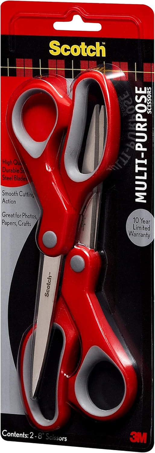 Scotch Multi-Purpose Scissor, 8 Inch, 2 Pack (1428-2), Red/Gray : Office Products