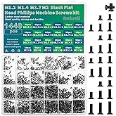 Zmbroll 1440 Pcs Black Laptop Notebook Computer Screws M1.2 M1.4 M1.7 M2 Flat Head Phillips Machine Screws Countersunk ssd Sc