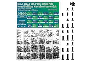 Zmbroll 1440 Pcs Black Laptop Notebook Computer Screws M1.2 M1.4 M1.7 M2 Flat Head Phillips Machine Screws Countersunk ssd Screws Accessories Mini Machine Computer Screws Assortments Kits