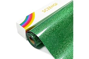 SCZENQI Grass Green Glitter HTV Heat Transfer Vinyl Rolls - 12" x 5ft Grass Green HTV Vinyl for Shirts. Glitter Iron on and Heat Transfer Vinyl for All Cutters Machines. Easy to Cut & Weed Heat Vinyl