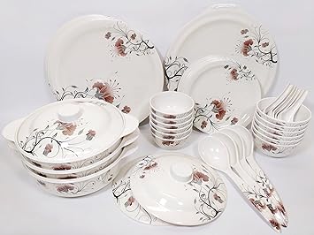 Seven Pi Brown Mallow Printed Exclusive Melamine Quality Dinner Set, 41-Pieces