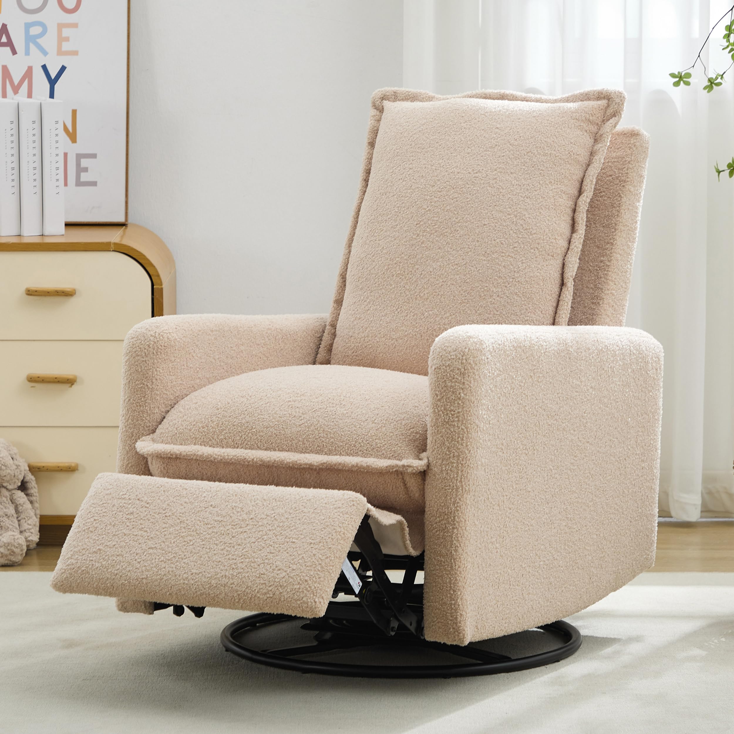 Photo 1 of Modern Living Room Lounge Reclining Chair Boucle Upholstered Glider Rocker Recliner Manual Adjustable Armchair with Footrest Pedal for Bedroom/Office Home Theater