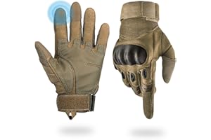 Liovoras Tactical Gloves for Men, Shooting Gloves Hard Shell Knuckle Protection Leather Palm Motorcycle Gloves for Riding, Airsoft Gloves for Paintball Climbing Training - Tan