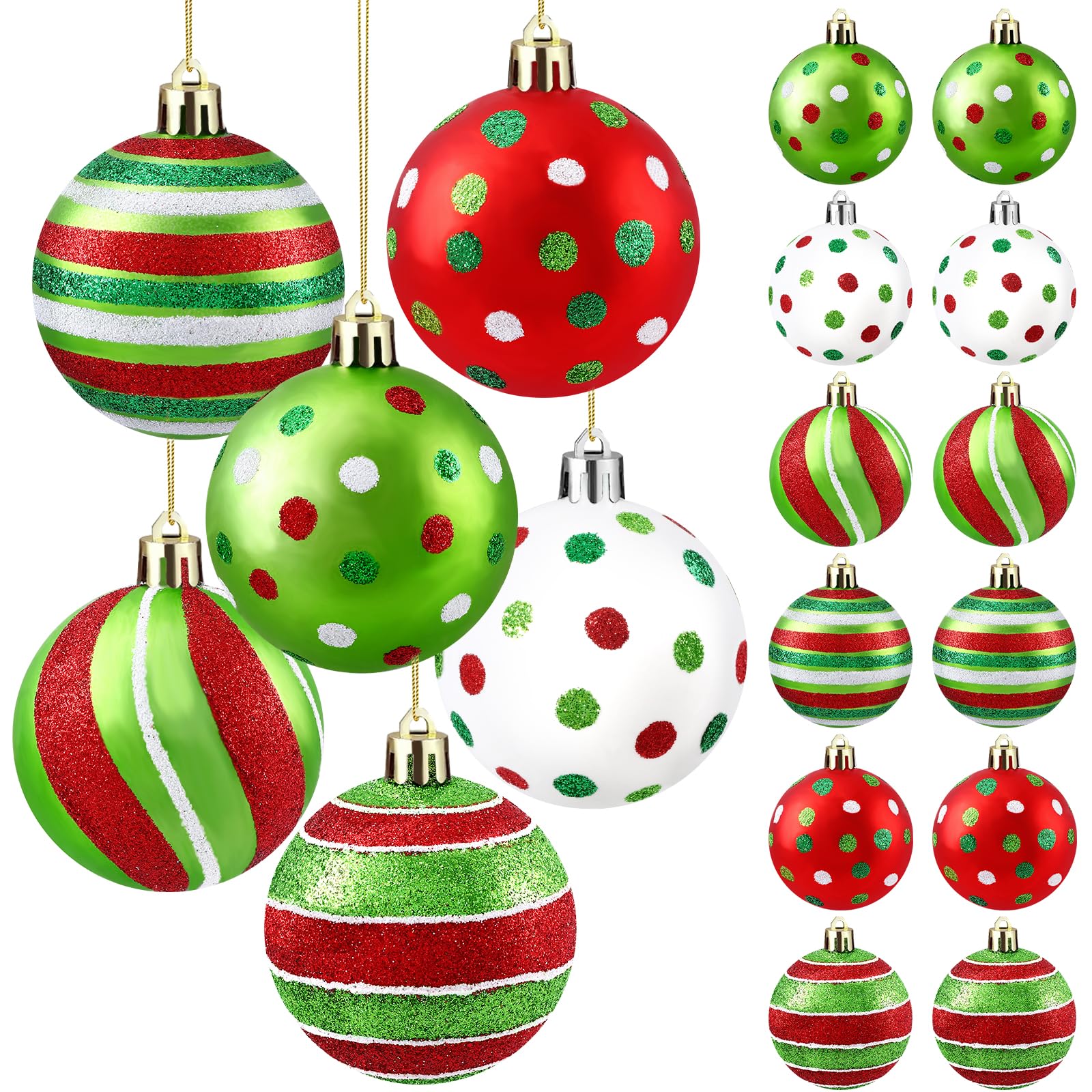 JOLCEEY 12pcs Christmas Tree Baubles, 3.15 Inch Hanging Christmas Balls Ornaments Red and Green Christmas Baubles Shatterproof Balls with Strings for Xmas Tree Decorations