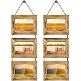 DLQuarts 5x7 Hanging Picture Frames Collage Wall Decor, 3-Frame Set, 3.5x5 with Mat or 5x7 Without Mat, Rustic Solid Wood Photo Frame Pack of 2 Carbonized Black