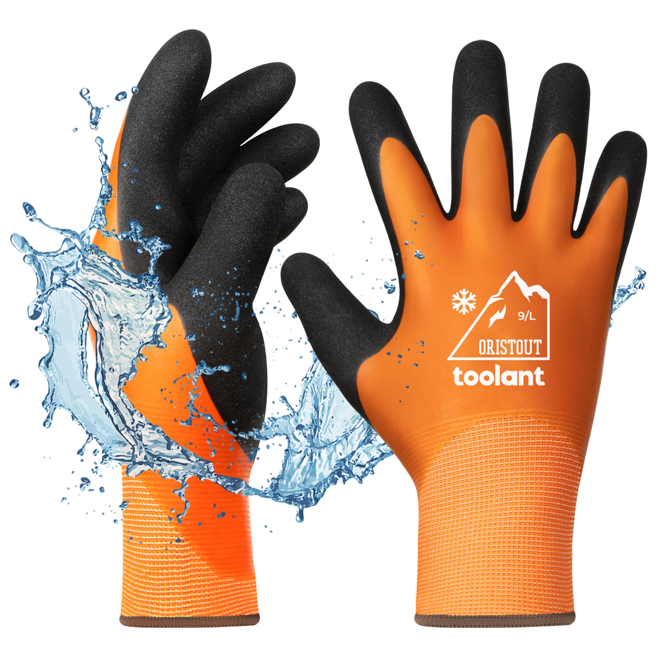 Waterproof Winter Gloves, Thermal Work Gloves for Cold Weather, Touchscreen, Super Grip, for Gardening, Fishing, Car Washing, Working in Freezer, Orange, Large