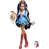 Monster High Robecca Steam Doll | Robot in Blue Blouse and Black Shorts with Pet Penguin Captain Penny and 7 Accessories like Flying Goggles and Purse
