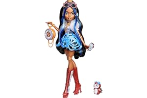 ​Monster High Doll, Robecca Steam in Blue Blouse and Black Shorts with Pet Penguin Captain Penny and 7 Accessories Like Flyin