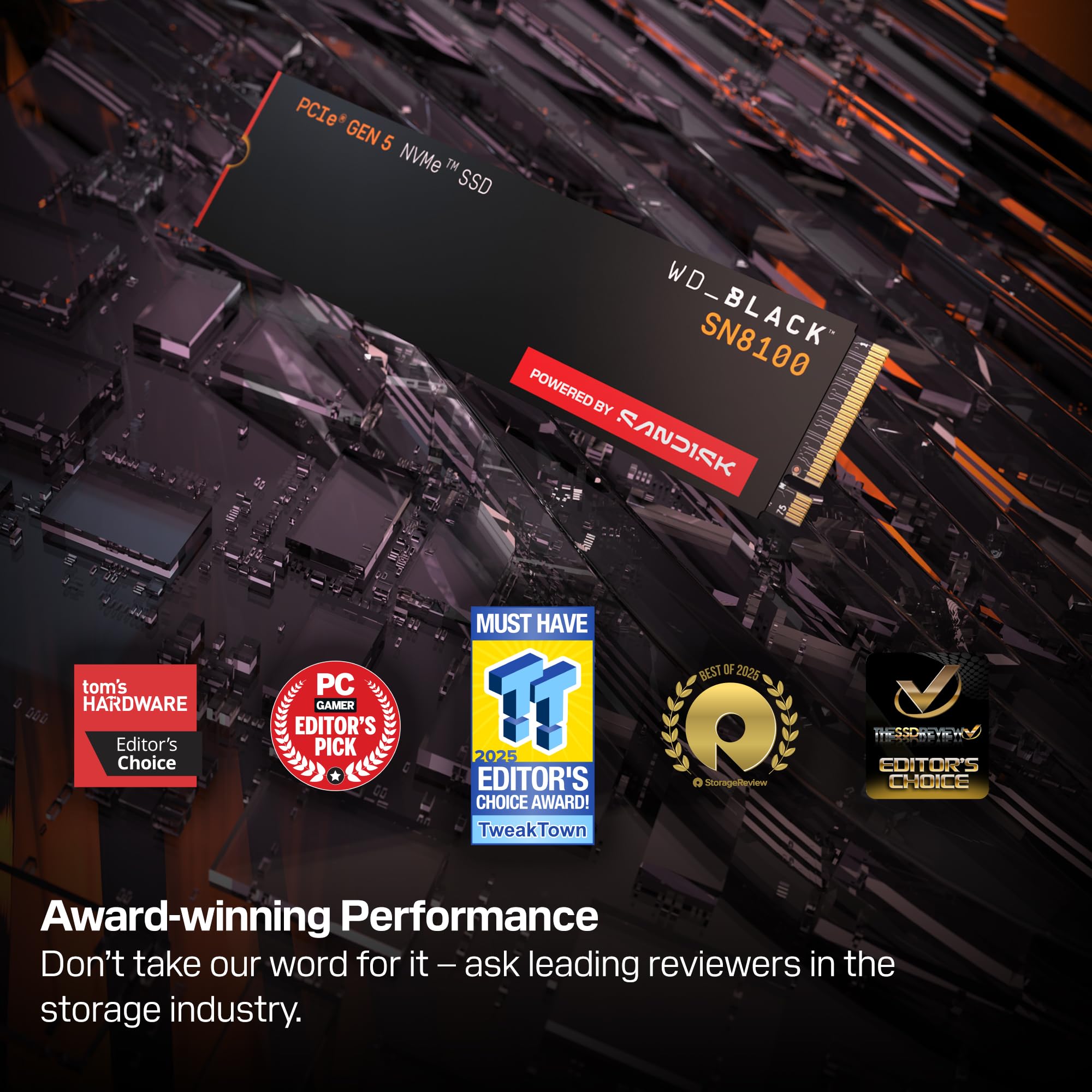 WD_Black SN8100 2TB NVMe SSD - PCIe 5.0x4, M.2 2280, Up to 14,900MB/s Read Speed, up to 11,000MB/s Write Speed, Best for AI Applications, Gaming, and Video Editing - WDS200T1X0M