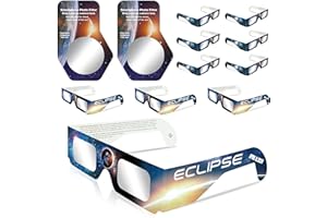 QONBINK Solar Eclipse Glasses Approved 2024, ISO & CE Certified Eclipse Glasses 10 Pack + 2 Smartphone Photo Filter Lens, Safe Shades for Direct Sun Viewing