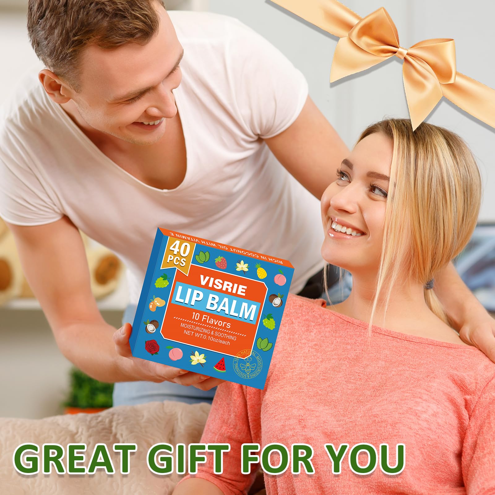 VISRIE Mini Lip Balm 40 Pack, Natural Lip Balms Bulk with Vitamin E and Coconut Oil, Moisturizing Lip Balm for Dry Cracked lips - 10 Flavors